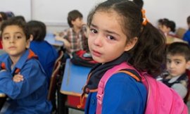 Ghina al-Imam on her first day at school in Damascus